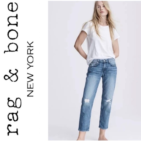 rag & bone Denim - Rag & Bone Dre low-rise ankle slim boyfriend size 27 light wash distressed